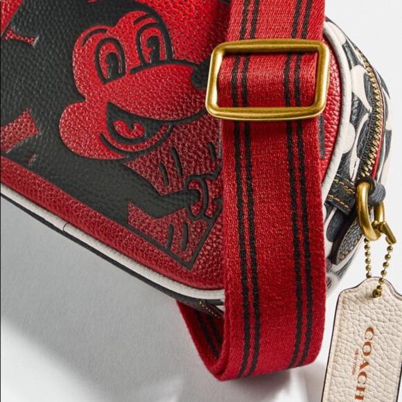 New Coach Disney Mickey Mouse Camera Crossbody/Pebble Leather/ Red-White - Picture 4 of 9